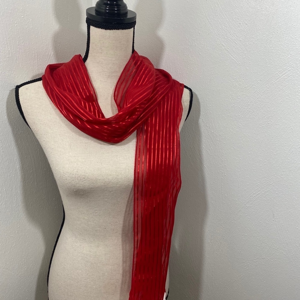Shimmery Sheer Red Infinity Scarf.